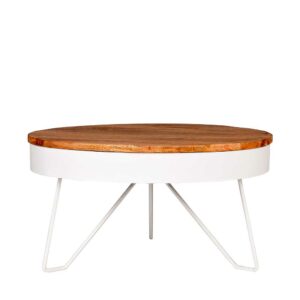 Möbel Exclusive Runder Wohnzimmer Tisch in Weiß und Mangobaum 80 cm breit