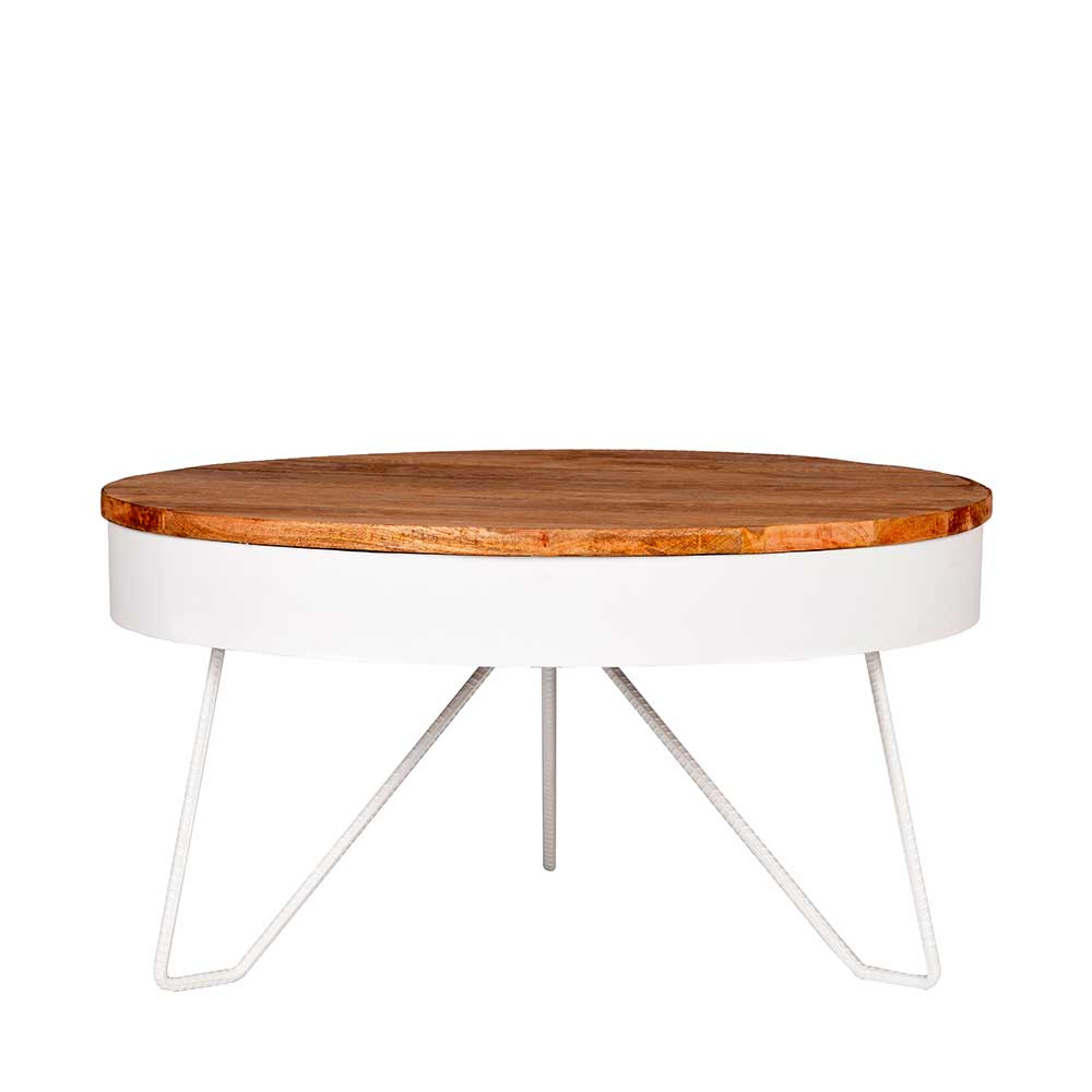 Möbel Exclusive Runder Wohnzimmer Tisch in Weiß und Mangobaum 80 cm breit