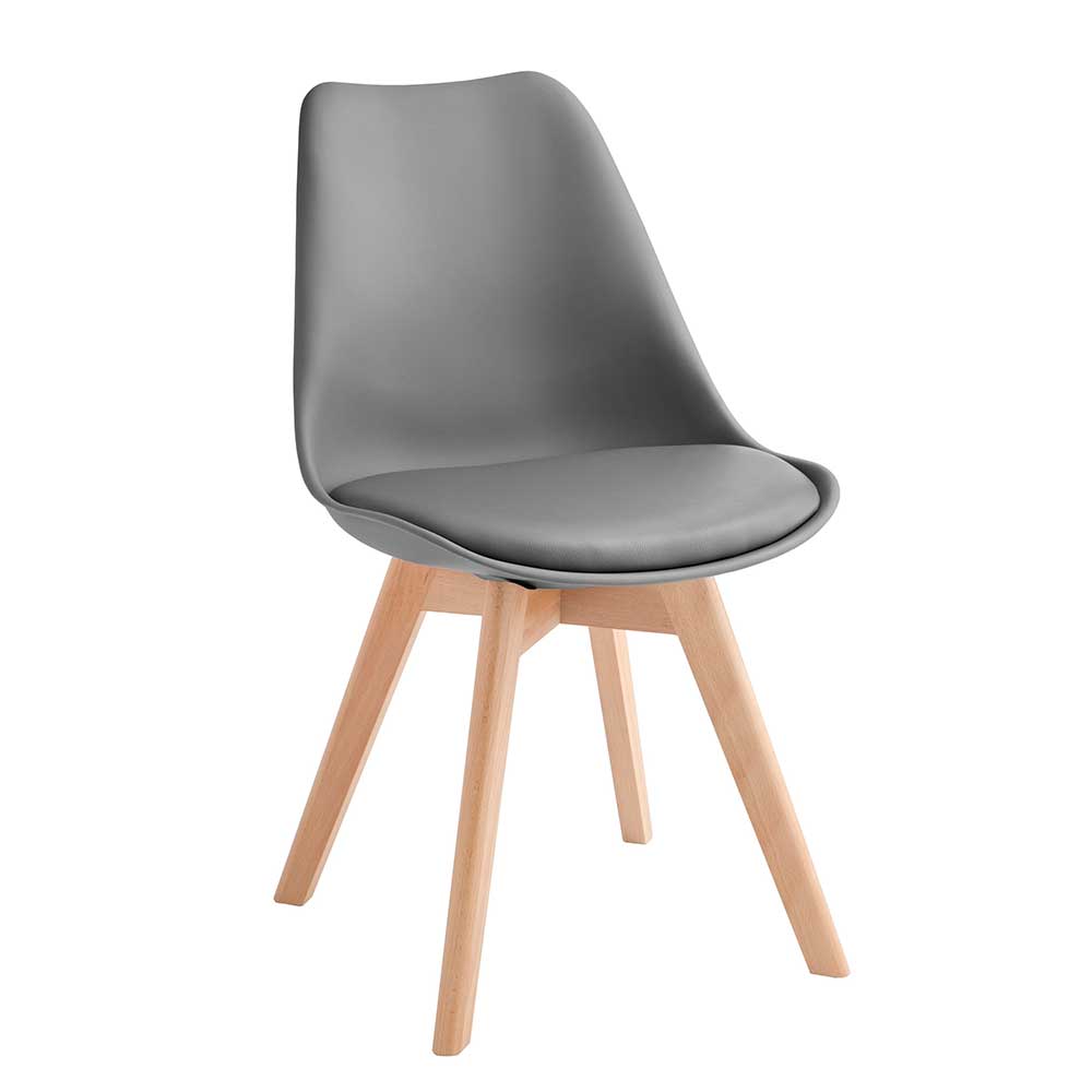 Basilicana Schalensitz Stühle im Skandi Design Grau und Buche (4er Set)