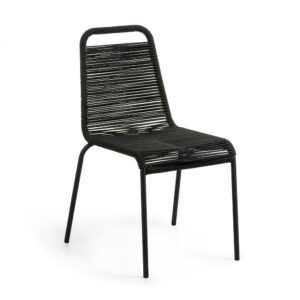 4Home Schwarze Stühle aus Kordel Geflecht und Stahl 45 cm Sitzhöhe (2er Set)