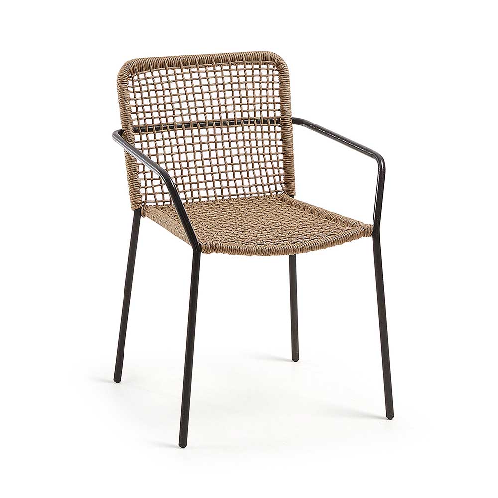 4Home Stapelbare Stühle aus Kordel Geflecht und Metall Armlehnen (4er Set)