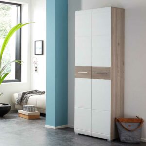 Möbel Exclusive Garderobenschrank in Weiß und Eiche modern