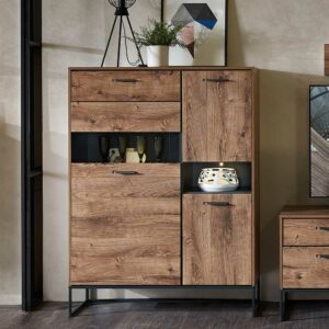 BestLivingHome Wohnzimmer Highboard in Eiche dunkel Optik 110 cm breit