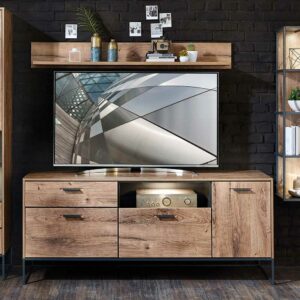 BestLivingHome TV Board im Loft Style Eiche dunkel Optik und Dunkelgrau