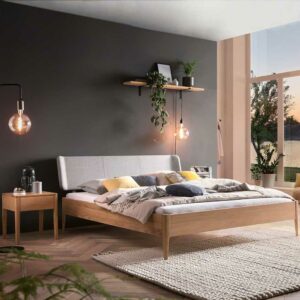 TopDesign Bett Eiche hell geölt 140x200 in modernem Design 81 cm Kopfteil