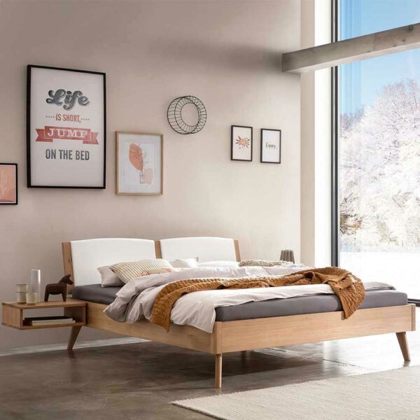 TopDesign Bett Eiche hell aus Massivholz Oberfläche geölt 38 cm Einstiegshöhe