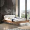 TopDesign Bett Eiche mit Polsterkopfteil hell geölt 38 cm Einstiegshöhe