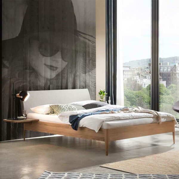 TopDesign Bett Eiche mit Polsterkopfteil hell geölt 38 cm Einstiegshöhe