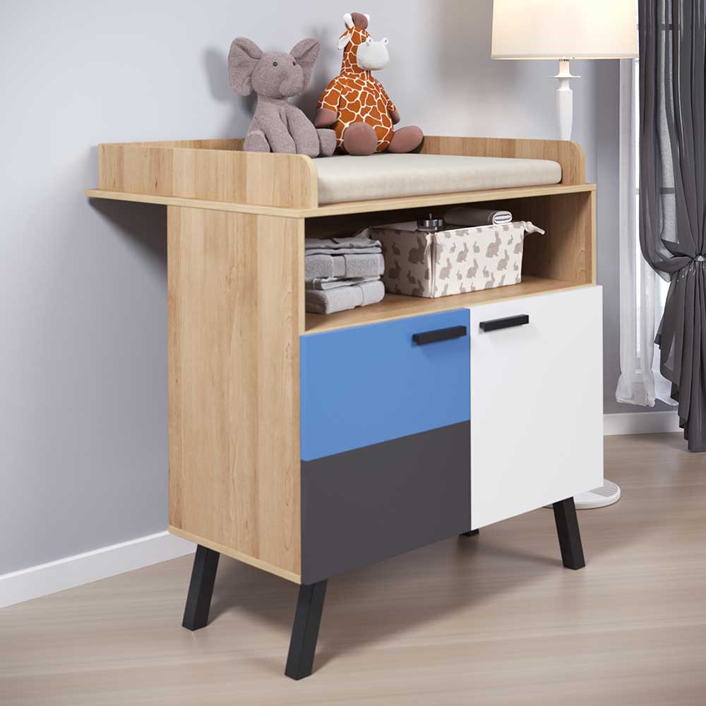 TopDesign Babywickelkommode bunt mit Drehtüren 96 cm breit 78 cm tief