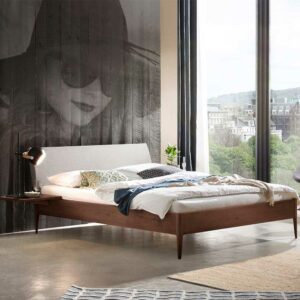 TopDesign 140x200 Bett Nussbaum und Weiß aus Massivholz modernem Design
