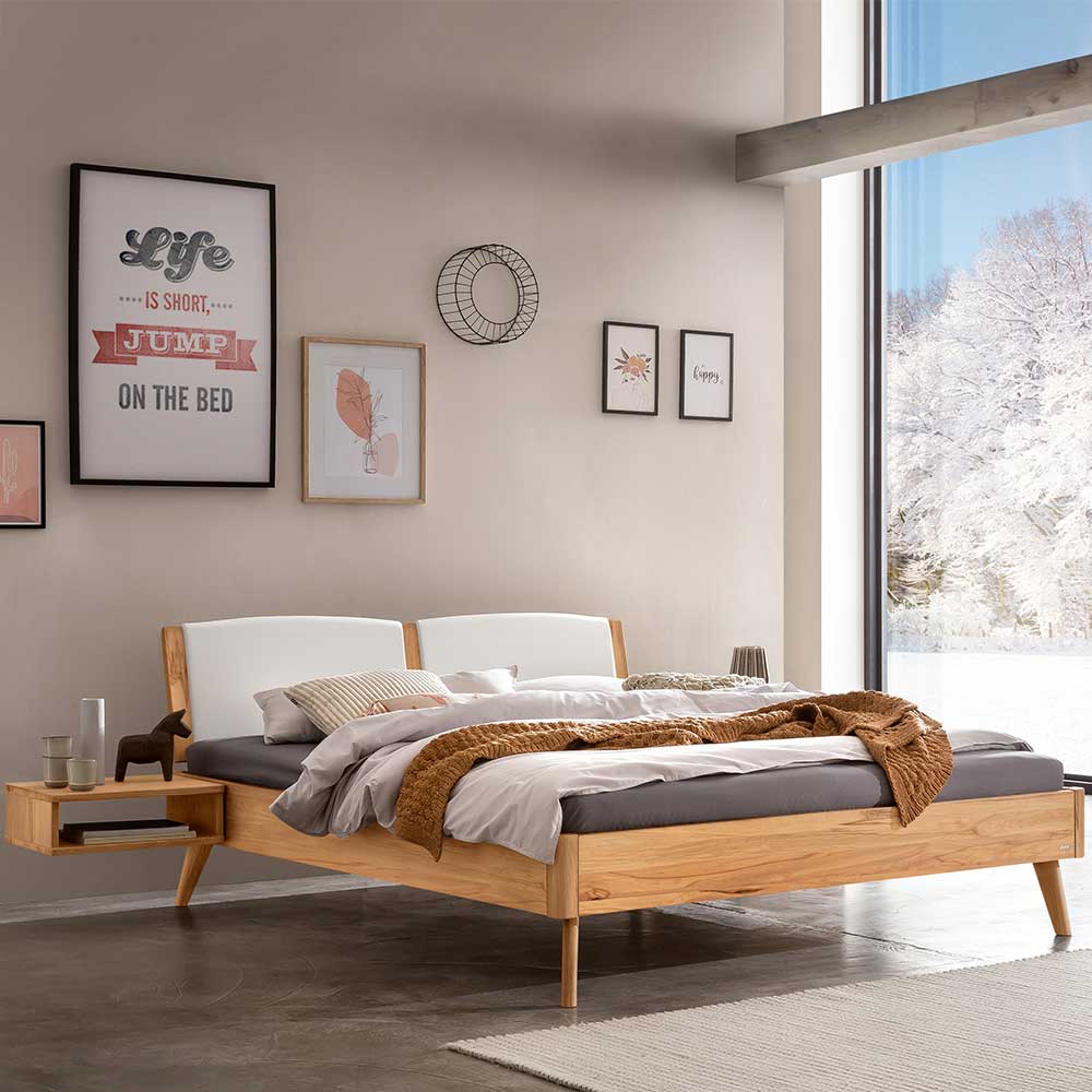 TopDesign Franzoesisches Bett 140x200 cm aus Wildbuche Massivholz mit Polsterkopfteil