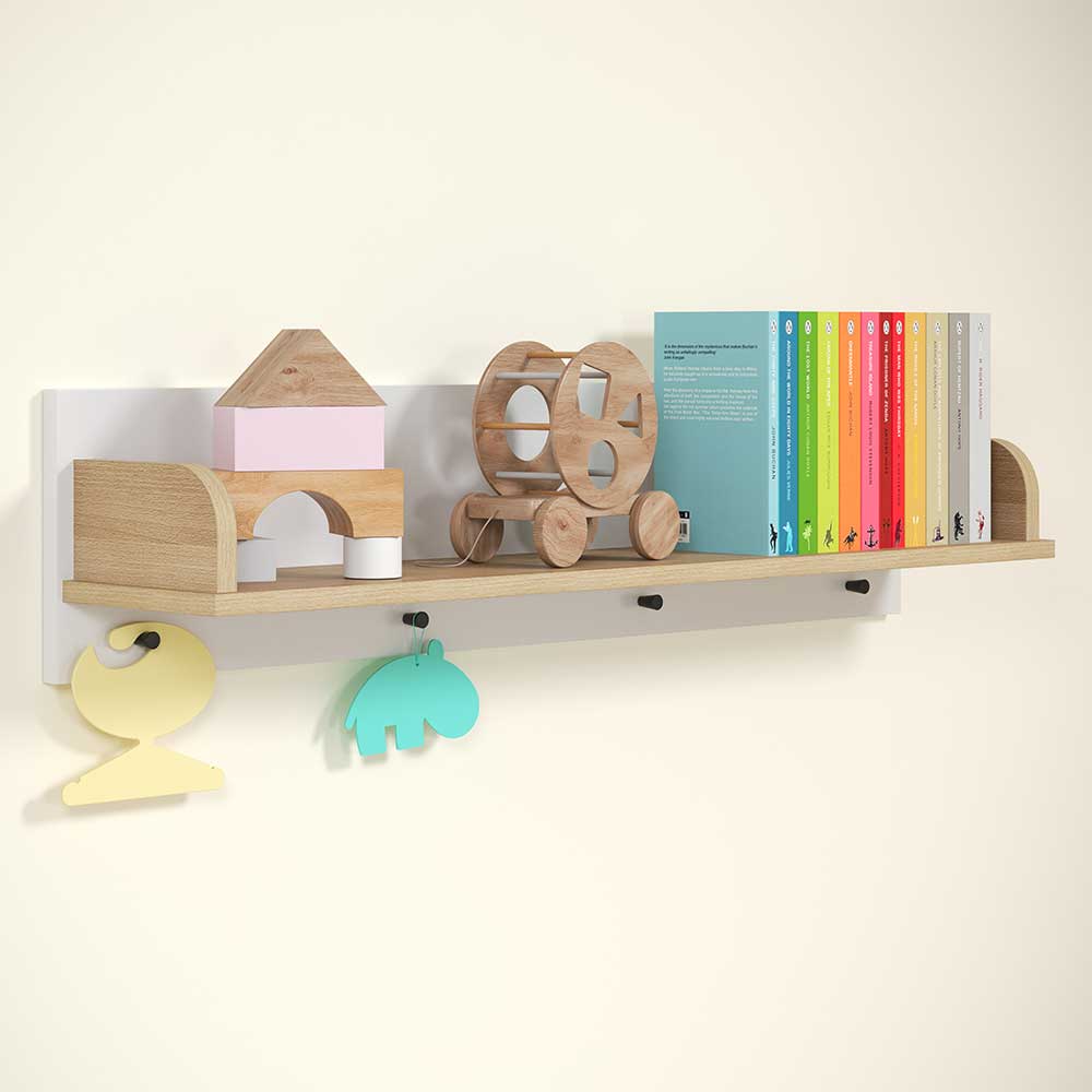 TopDesign Wand Regal Kinderzimmer Skandi in Weiß Buchefarben