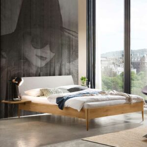 TopDesign Wildeiche Bett mit Polster Kopfteil in modernem Design 140x200 cm