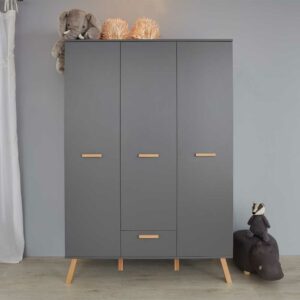 TopDesign Kleiderschrank Kinderzimmer Skandi in Grau 130 cm breit