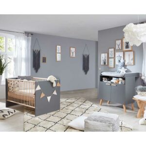 TopDesign Babyzimmer Möbel Set Skandi in Grau Buchefarben (zweiteilig)