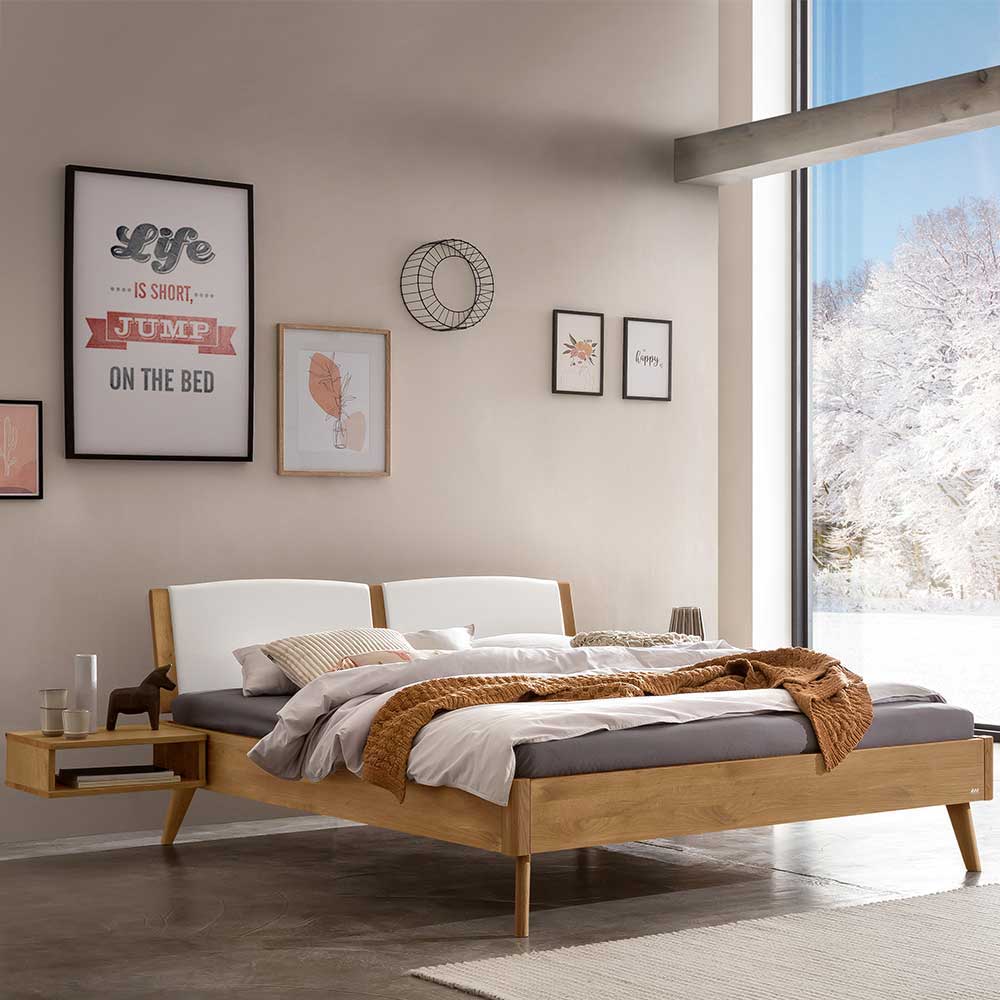 TopDesign Wildeiche Bett massiv geölt mit Polsterkopfteil 160x200 cm - 180x200 cm