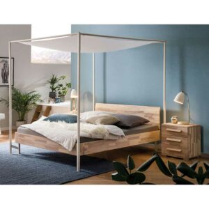 TopDesign Himmelbett mit Baldachin 140x200 aus Kernesche Massivholz Metall