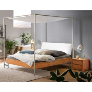 TopDesign Himmel Bett mit Baldachin im Skandi Design Eiche Massivholz und Metall