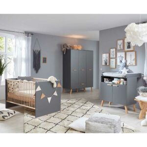 TopDesign Babymöbelset Grau im Skandi Design Liegefläche höhenverstellbar (dreiteilig)