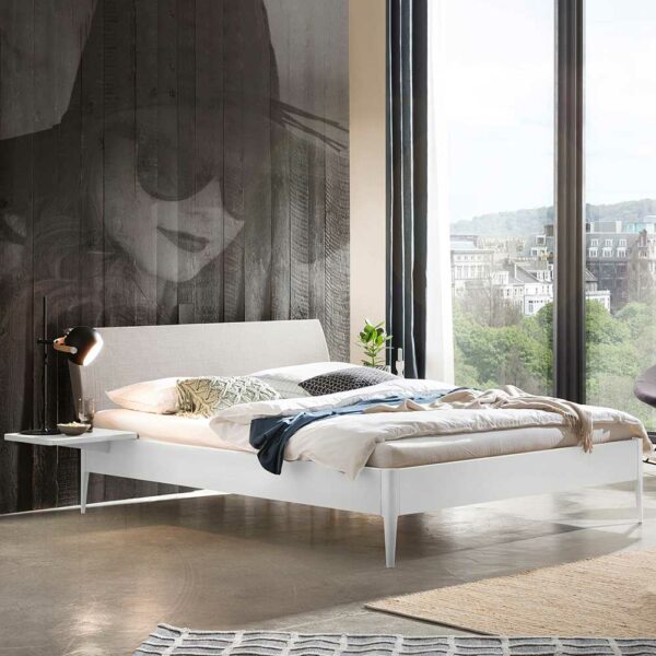 TopDesign 140x200 cm Bett Buche weiß lackiert in modernem Design Mittelsteg