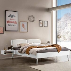 TopDesign Französisches Bett 140x200 cm aus Buche Massivholz in Weiß 82 cm Kopfteil