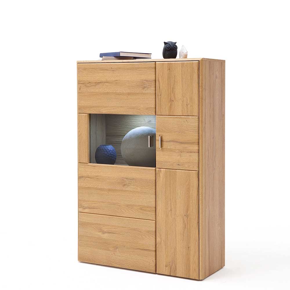 TopDesign Wohnzimmer Highboard in Wildeichefarben Glastür