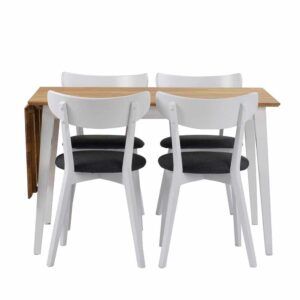 TopDesign Esstisch mit Stühlen in Weiß Eiche massiv Grau Webstoff (fünfteilig)