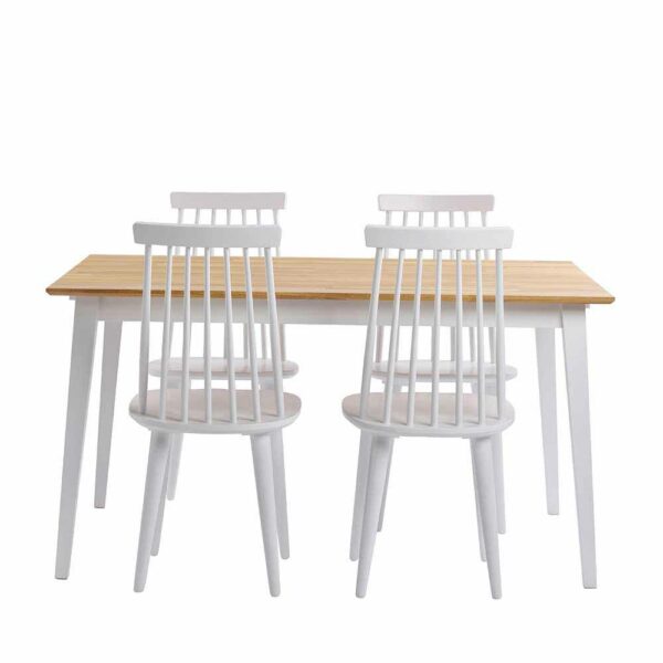 TopDesign Esstisch mit Stühlen aus Holz massiv Eiche Weiß (fünfteilig)