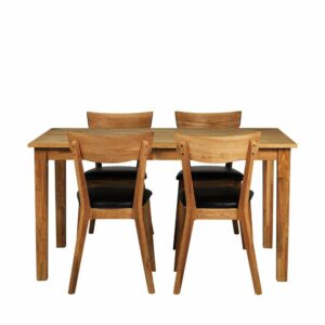 TopDesign 4 Stühle und Esstisch aus Eiche Massivholz Kunstleder Schwarz (fünfteilig)
