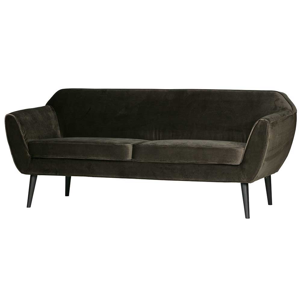 Basilicana 3 Sitzer Sofa in Dunkelgrün Used Optik Stoff Buche Massivholz