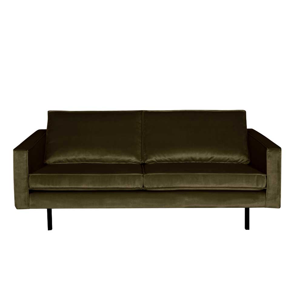 Basilicana 2 Sitzer Sofa in Dunkelgrün Samt Retro Look