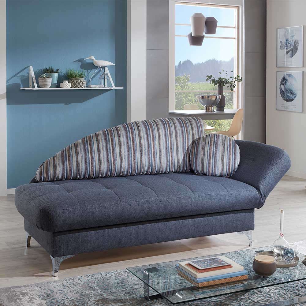 Brandolf Klappcouch in Blau und Braun gestreift Made in Germany