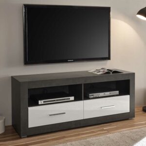 Brandolf TV Möbel in Weiß Hochglanz und Beton Grau 150 cm breit