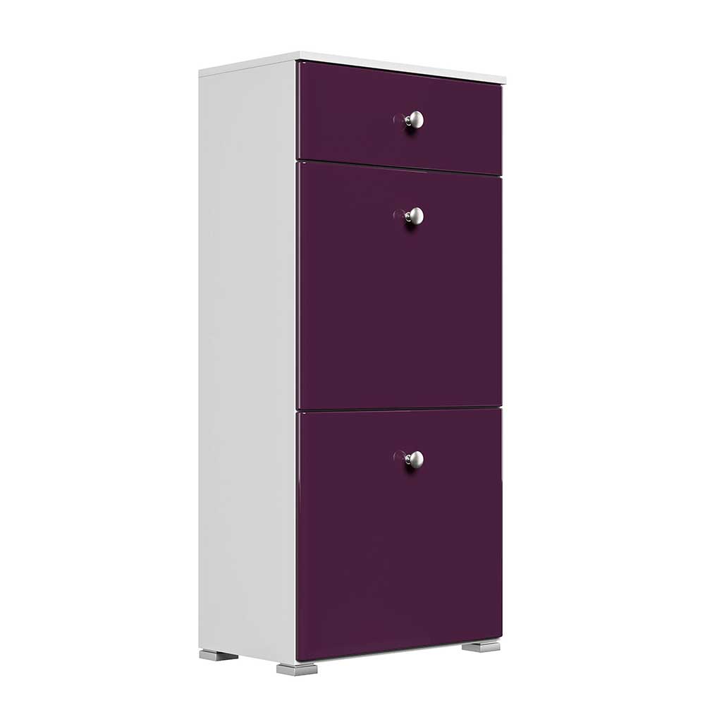 Möbel4Life Platzsparender Schuhschrank in Violett Hochglanz und Weiß einer Schublade