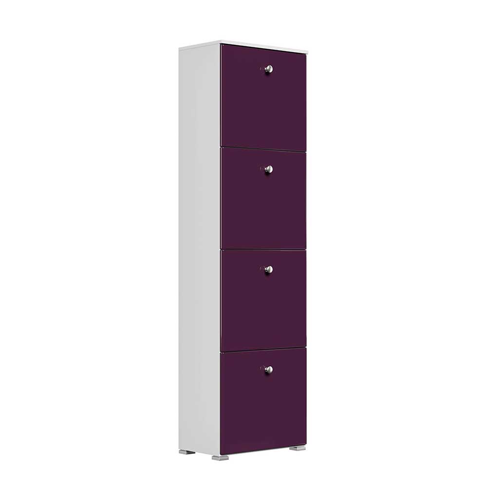 Möbel4Life Hoher Garderobenschuhschrank in Violett hochglänzend Weiß