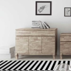 Basilicana Wohnzimmer Sideboard aus Eiche Massivholz Weiß geölt