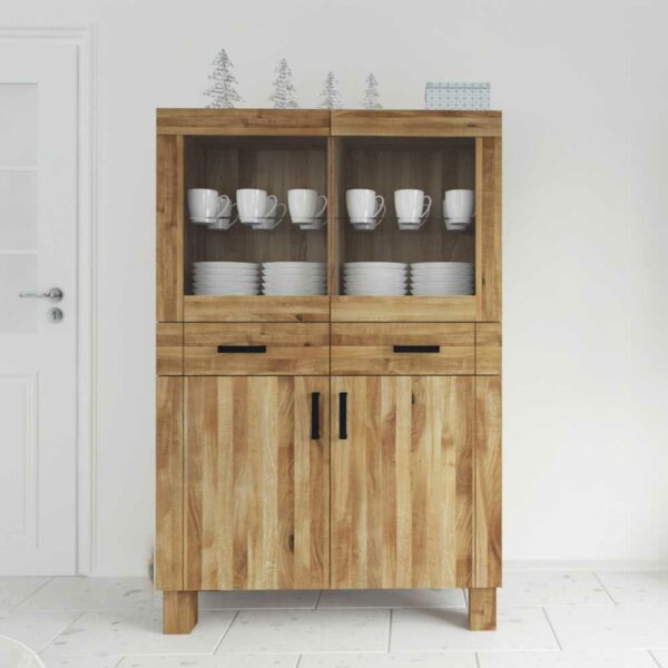 Basilicana Highboard mit Glastüren Wildeiche massiv geölt