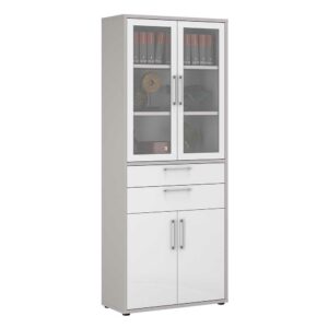 Müllermöbel Aktenordner Schrank 222 cm hoch Hochglanz Front weiß