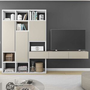 Star Möbel Design TV Wand mit Türen Weiß und Beige