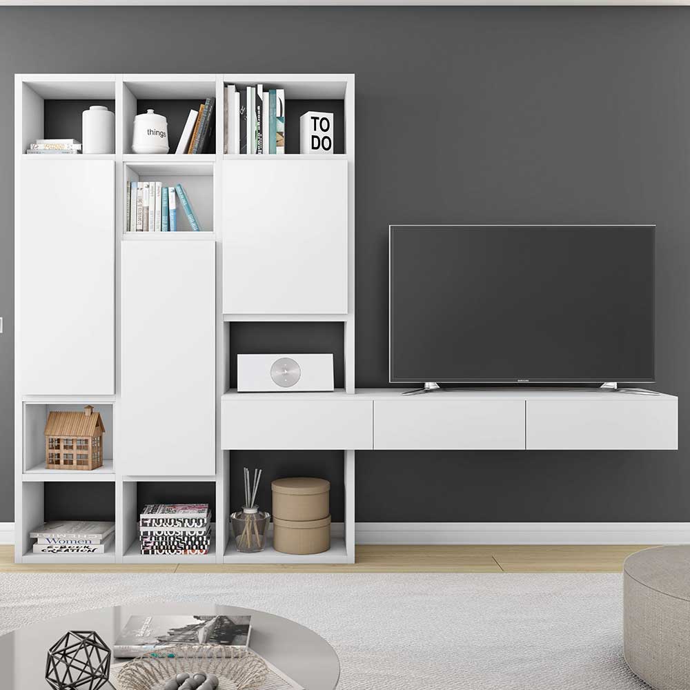 Star Möbel TV Regalkombination in Weiß lackiert Türen