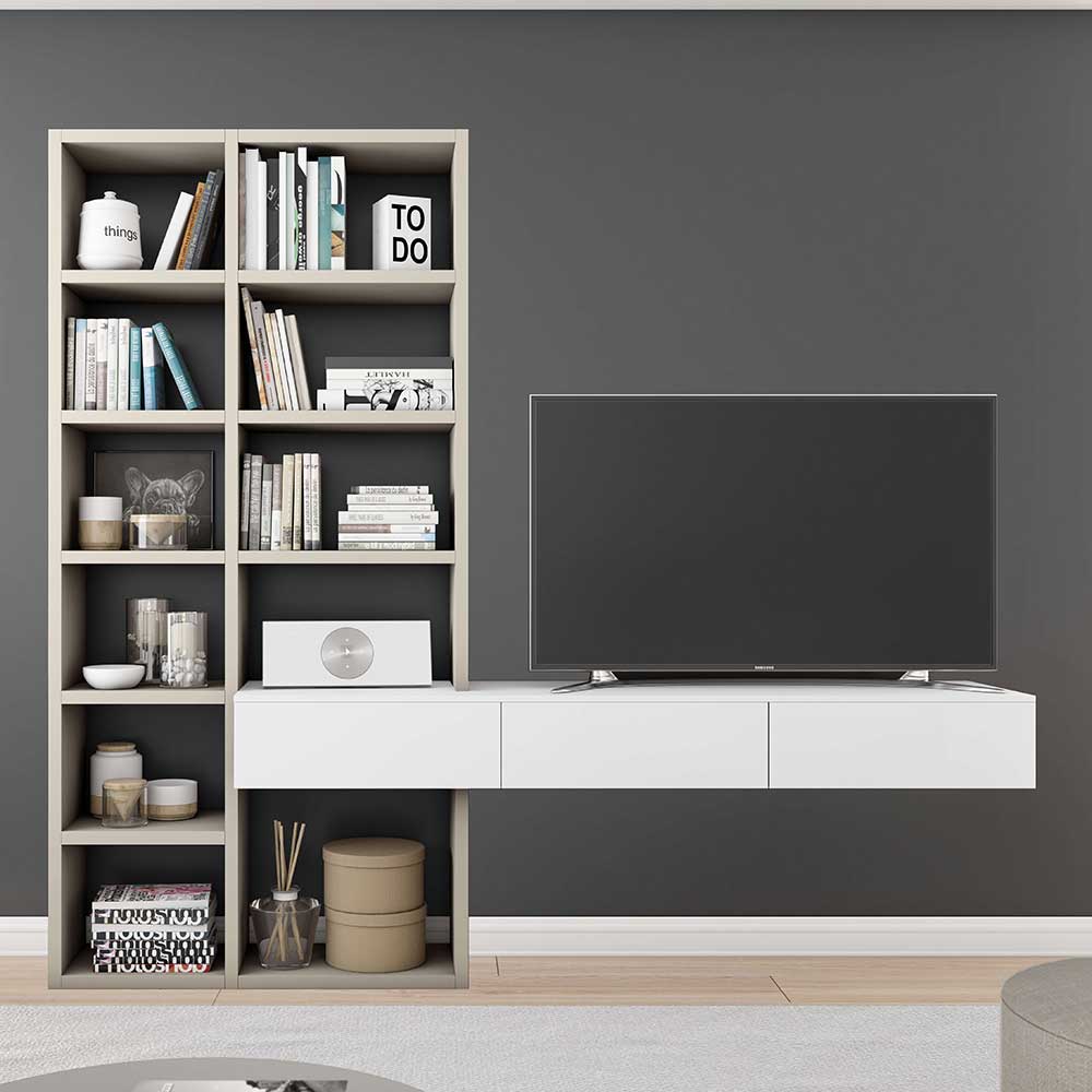 Star Möbel TV Regalwand in Weiß und Beige modern