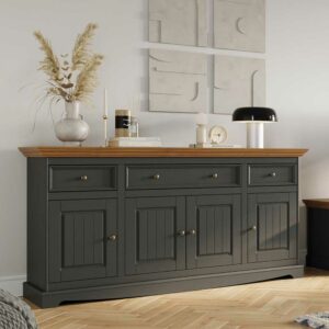 Wooding Nature Massivholz Sideboard Landhaus in Grau und Eichefarben 167 cm breit