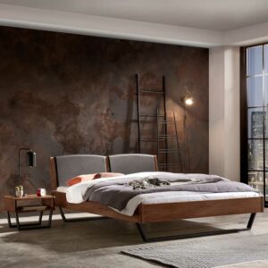 TopDesign Massivholz Bett mit Kufen aus Nussbaum Massivholz Metall