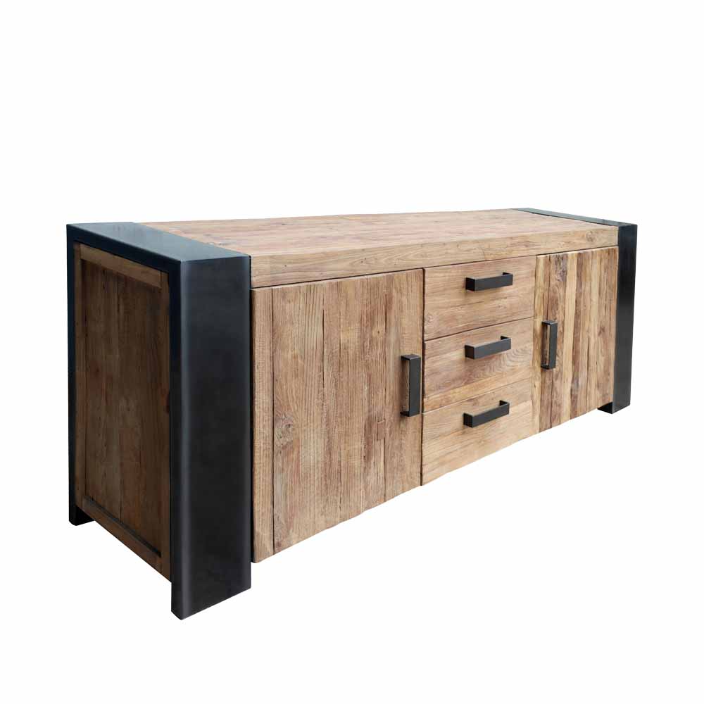 Möbel Exclusive Sideboard aus Teak Massivholz Schwarz Metall