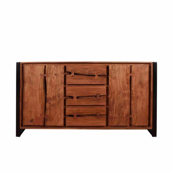 Möbel Exclusive Design Sideboard aus Akazie Massivholz Schwarz Metall Loft