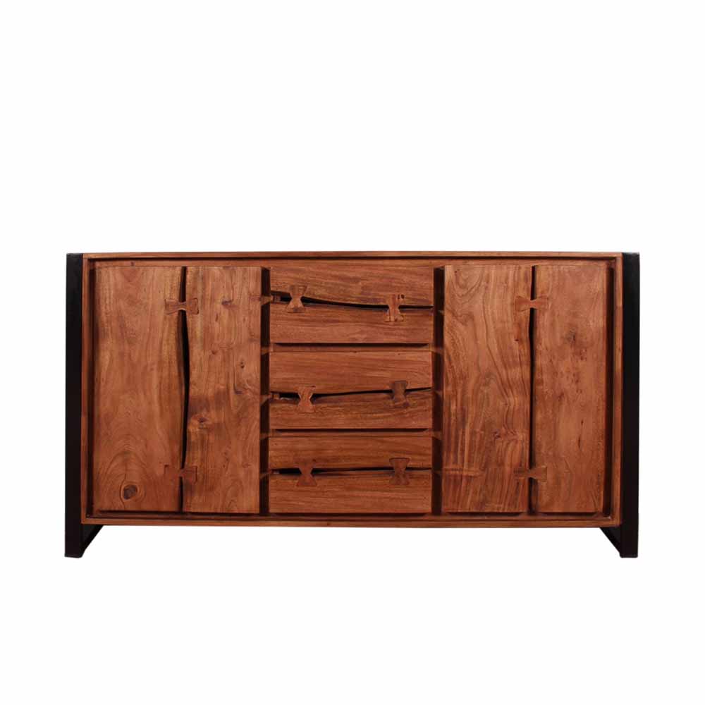 Möbel Exclusive Design Sideboard aus Akazie Massivholz Schwarz Metall Loft