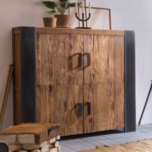 Möbel Exclusive Wohnzimmer Highboard aus Teak Massivholz Metall Schwarz