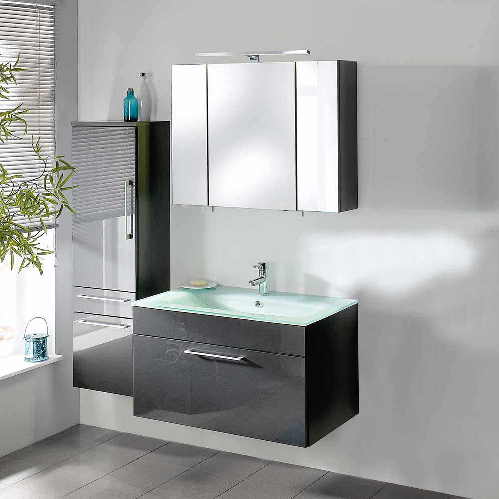 Möbel4Life Badezimmermöbel Set in Anthrazit Hochglanz mit Waschtisch (dreiteilig)