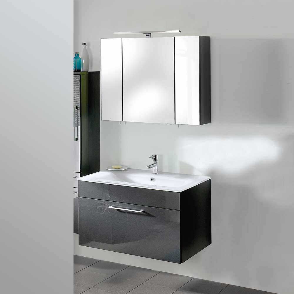 Möbel4Life Badezimmer Set in Anthrazit Hochglanz mit Waschtisch (zweiteilig)