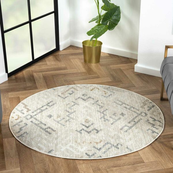 Doncosmo Heller Muster Teppich rund aus Kurzflor 120 cm Durchmesser